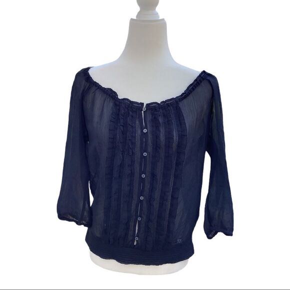 Abercrombie Women’s Navy Blue Cold-shoulder Top - Picture 1 of 4